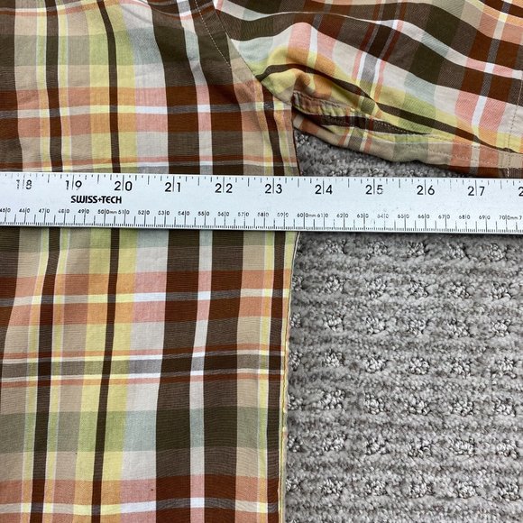 Tommy Hilfiger Shirt Men Medium M Brown Yellow Plaid Button Up Pocket Casual - Picture 10 of 11